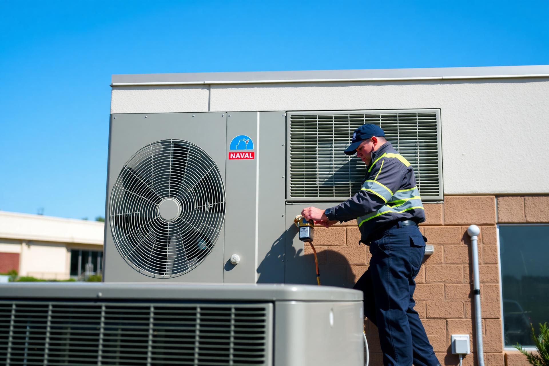AirPros HVAC technician servicing equipment in Tuscaloosa Alabama